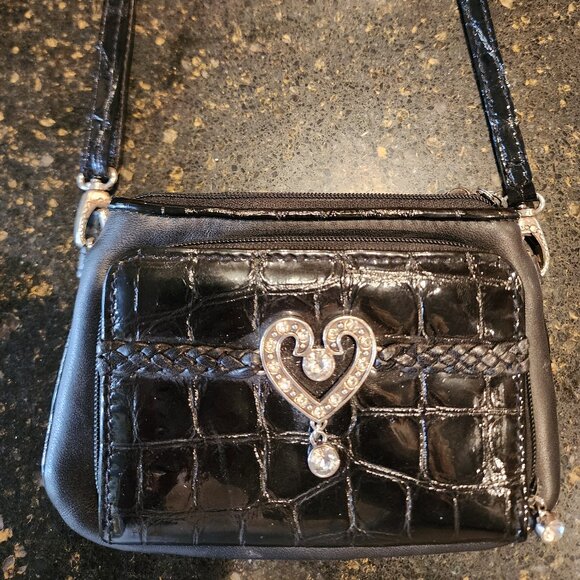 BRIGHTON PATENT ALLIGATOR WITH ROPE AND HEART DETAIL CROSS BODY BAG - Picture 1 of 6